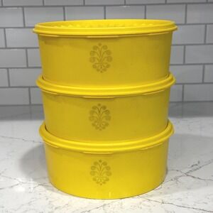 Vintage yellow Servalier Tupperware canisters: Set of 3